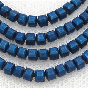 Blue Hematite Cube Beads Faceted Electroplated, approx 4mm