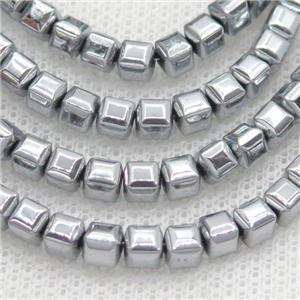 Hematite Cube Beads Faceted Platinum Electroplated, approx 4mm