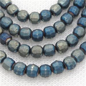 Hematite Beads Faceted Round Blue Green, approx 6mm