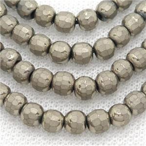Hematite Beads Faceted Round Pyrite Color, approx 6mm
