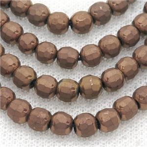 Hematite Beads Faceted Round Brown, approx 6mm