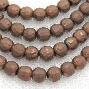Hematite Beads Faceted Round Brown, approx 6mm
