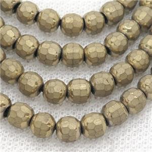 Hematite Beads Faceted Round Lt.Gold, approx 6mm