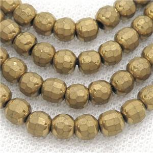 Gold Hematite Beads Faceted Round, approx 6mm