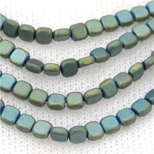 Green Hematite Beads Square Matte, approx 4mm