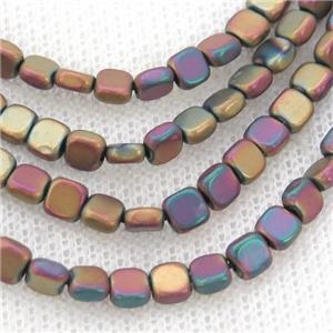 Rainbow Hematite Beads Square Matte, approx 4mm