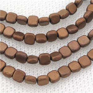 Hematite Beads Square Matte Brown, approx 4mm