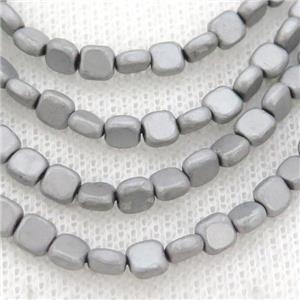 Hematite Beads Square Matte Platinum, approx 4mm