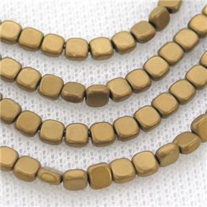 Hematite Beads Square Matte Gold, approx 4mm