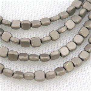 Hematite Beads Square Matte Silver, approx 4mm