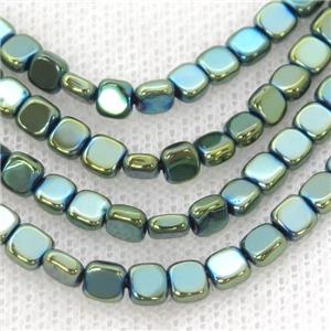 Green Hematite Beads Square Electroplated, approx 4mm
