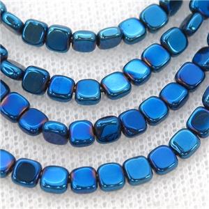 Blue Hematite Beads Square Electroplated, approx 4mm