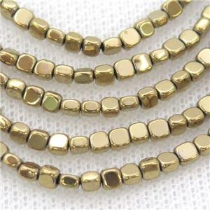 Hematite Beads Square Lt.Gold Electroplated, approx 4mm