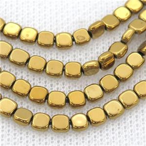 Gold Hematite Beads Square Electroplated, approx 4mm