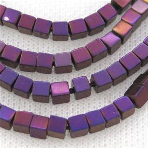 Hematite Cube Beads Purple Electroplated, approx 3mm