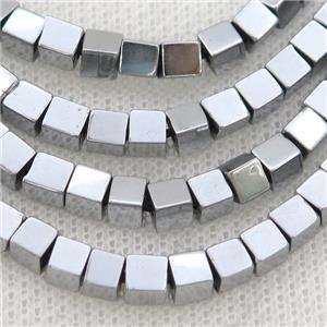 Hematite Cube Beads Platinum Electroplated, approx 3mm