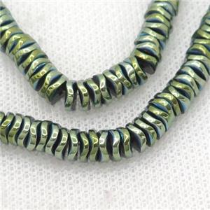Hematite Heishi Spacer Beads Twist Green Electroplated, approx 4mm