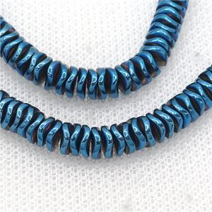 Hematite Heishi Spacer Beads Twist Blue Electroplated, approx 4mm