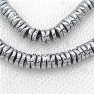Hematite Heishi Spacer Beads Twist Platinum Electroplated, approx 4mm