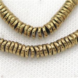 Gold Hematite Heishi Spacer Beads Twist Electroplated, approx 4mm