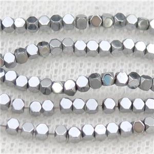 Hematite Beads Faceted Cube Platinum, approx 3mm