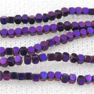 Purple Hematite Beads Faceted Cube Electroplated, approx 4mm