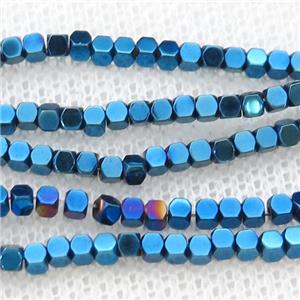 Blue Hematite Beads Faceted Cube Electroplated, approx 2mm