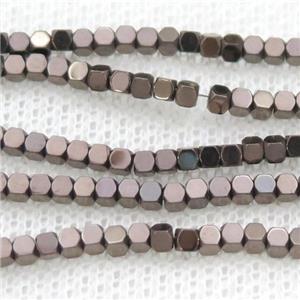 Hematite Beads Faceted Cube Chocolate, approx 4mm