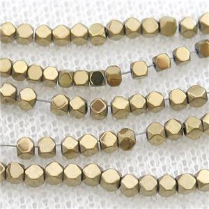 Gold Hematite Beads Faceted Cube Electroplated, approx 2mm
