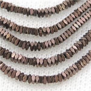 Hematite Spacer Beads Faceted Square Chocolate, approx 2x3mm