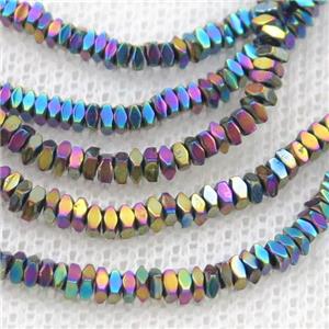 Rainbow Hematite Spacer Beads Faceted Square, approx 2x3mm