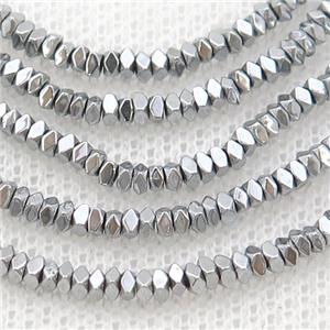 Hematite Spacer Beads Faceted Square Platinum, approx 2x3mm