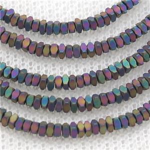 Rainbow Hematite Spacer Beads Faceted Square Matte, approx 2x3mm