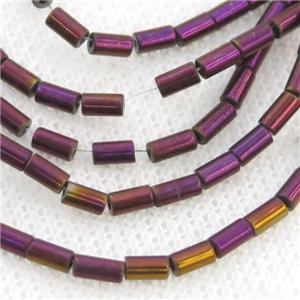 Purple Hematite Tube Beads Electroplated, approx 2x4mm