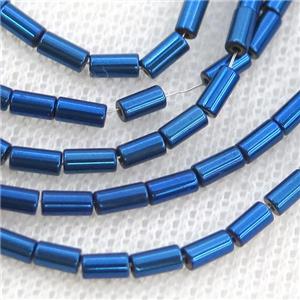 Blue Hematite Tube Beads Electroplated, approx 2x4mm
