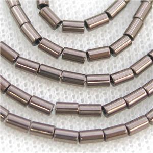 Chocolate Hematite Tube Beads, approx 2x4mm