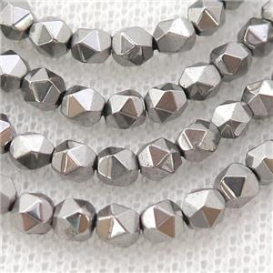 Hematite Beads Cut Round Silver, approx 2mm