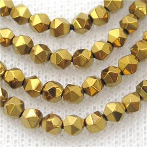 Hematite Beads Cut Round Gold, approx 5-6mm