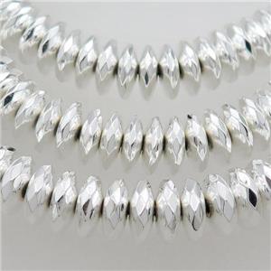 Hematite Beads Faceted Rondelle Shiny Silver, approx 3x8mm