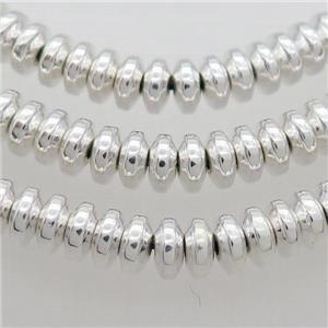 Hematite Beads Rondelle Shiny Silver, approx 3x6mm