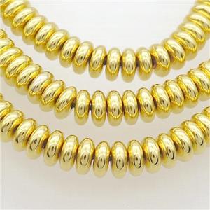 Hematite Beads Rondelle Shiny Gold, approx 3x6mm