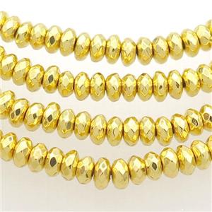 Hematite Beads Faceted Rondelle Shiny Gold, approx 3x4mm