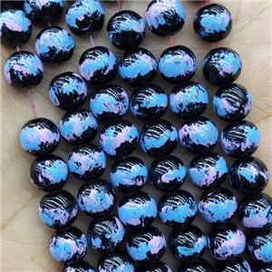 Hematite Beads Smooth Round Blue Lacquered, approx 8mm dia