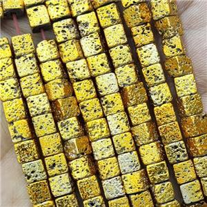 Hematite Cube Beads Golden Electroplated, approx 4-5mm