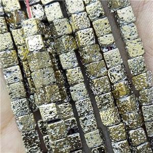 Hematite Cube Beads Lt.gold Electroplated, approx 4-5mm