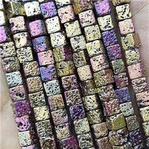 Hematite Cube Beads Multicolor Electroplated, approx 4-5mm