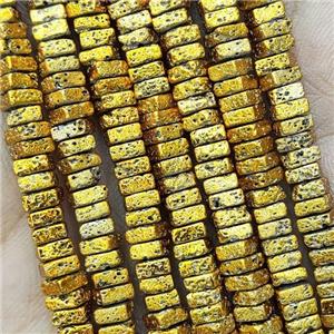 Hematite Beads Square Golden Electroplated, approx 2x4mm