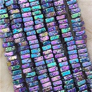Hematite Beads Square Rainbow Electroplated, approx 2x4mm