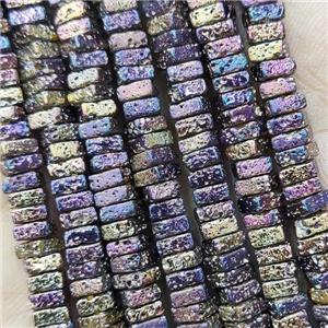 Hematite Beads Square Multicolor Electroplated, approx 2x4mm