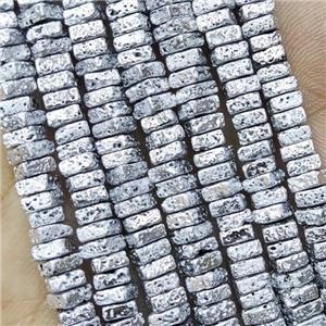 Hematite Beads Square Shiny Silver Electroplated, approx 2x4mm